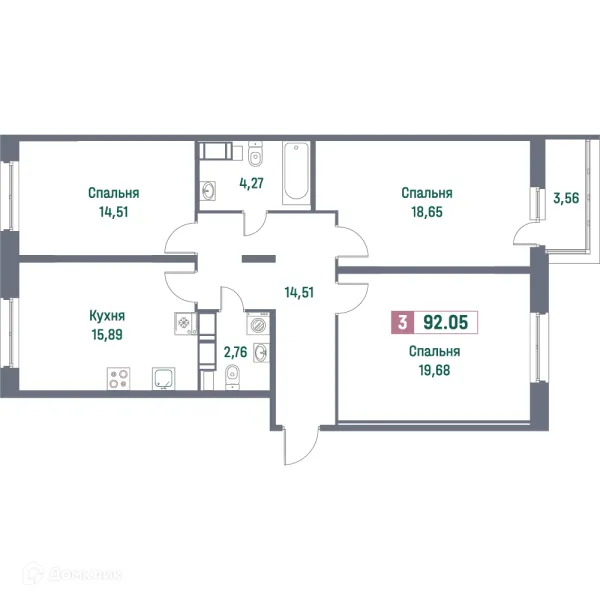 Планировка 3 комн. в ЖК "Фотограф"