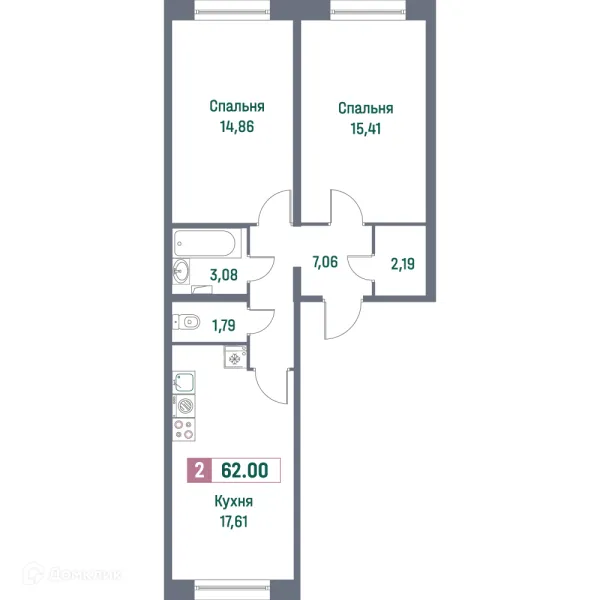 Планировка 2 комн. в ЖК "Фотограф"