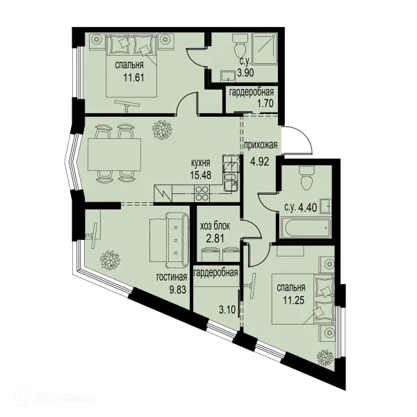 Планировка 3 комн. в ЖК ID Murino III (Ай ди Мурино III)