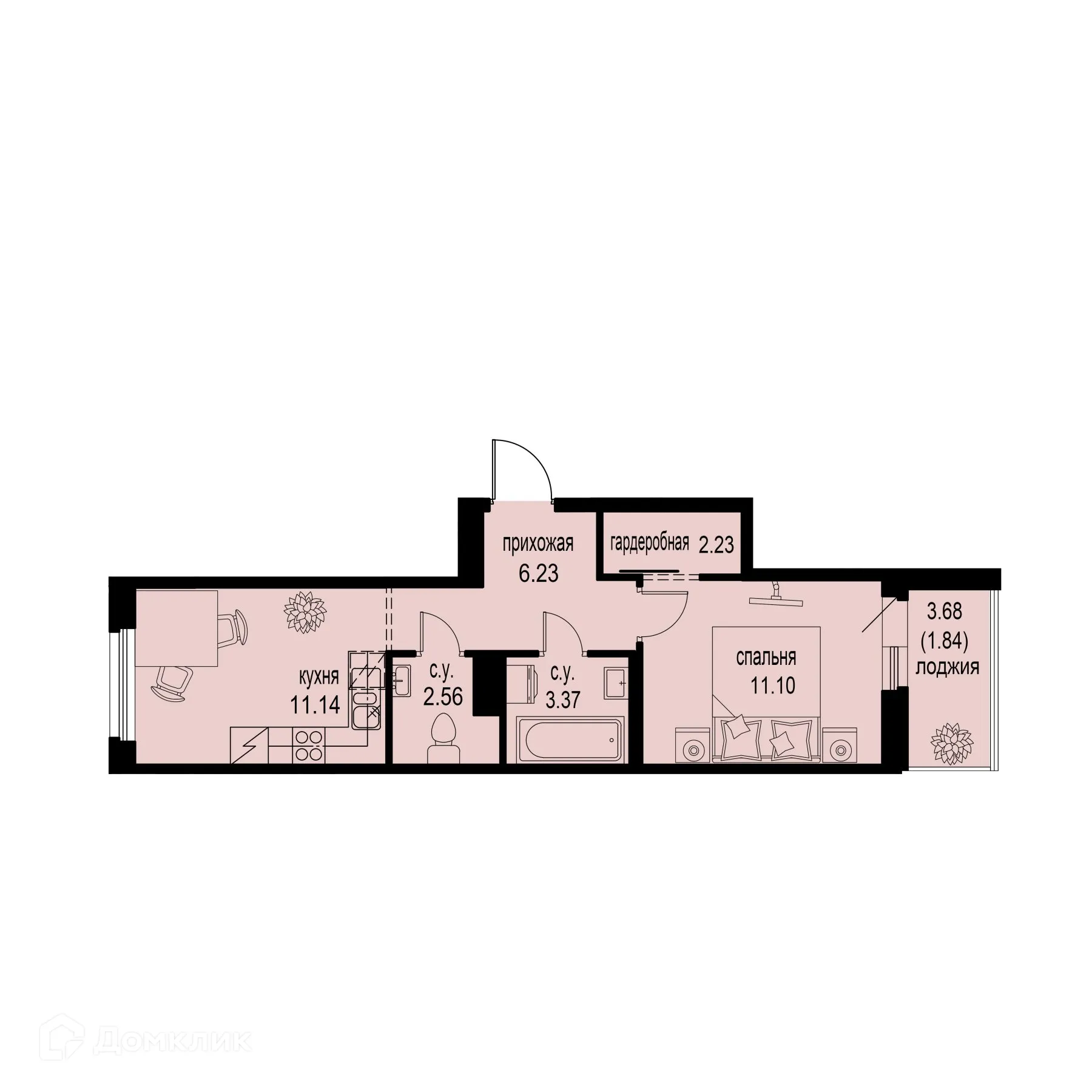 Планировка 1-комнатной квартиры 38.47 м² в ЖК ID Murino III (Ай ди Мурино III), г. Мурино — фото 1