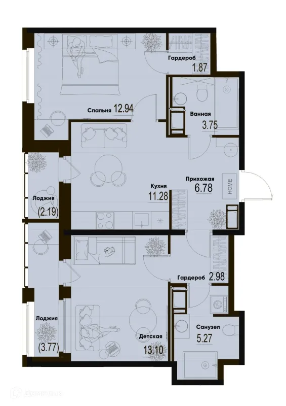 Планировка 2 комн. в ЖК ID Murino III (Ай ди Мурино III)