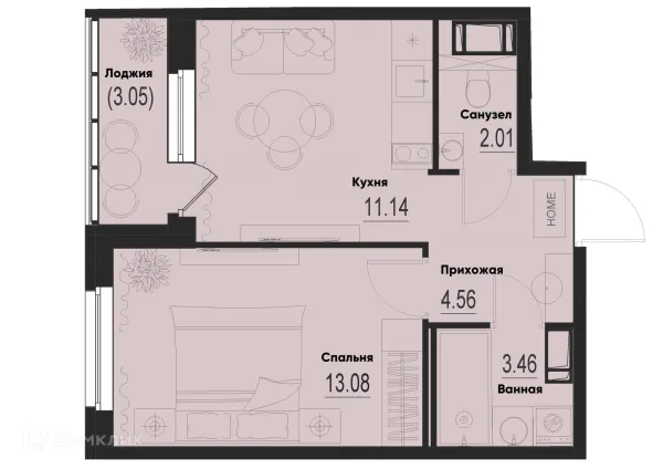 Планировка 1 комн. в ЖК ID Murino III (Ай ди Мурино III)