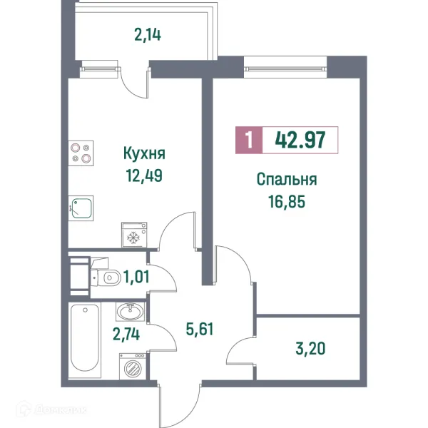 Планировка 1 комн. в ЖК "Фотограф"