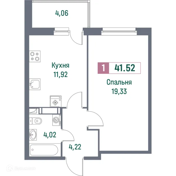 Планировка 1 комн. в ЖК "Фотограф"