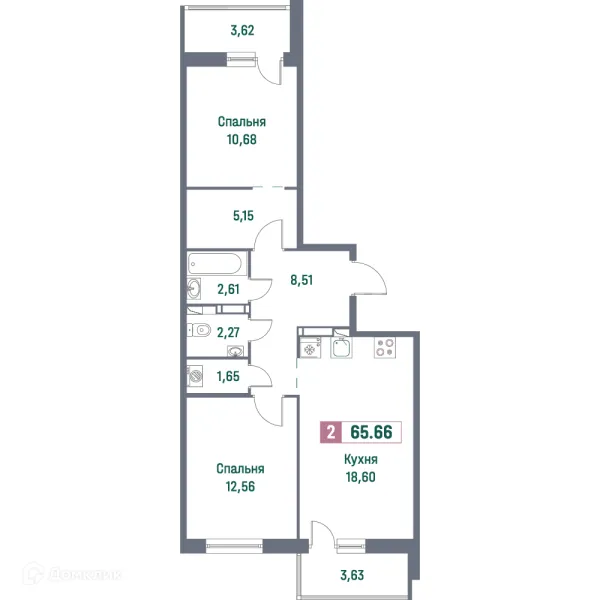 Планировка 2 комн. в ЖК "Фотограф"