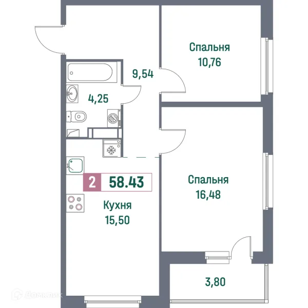 Планировка 2 комн. в ЖК "Фотограф"