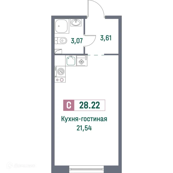 Планировка Студия в ЖК "Фотограф"