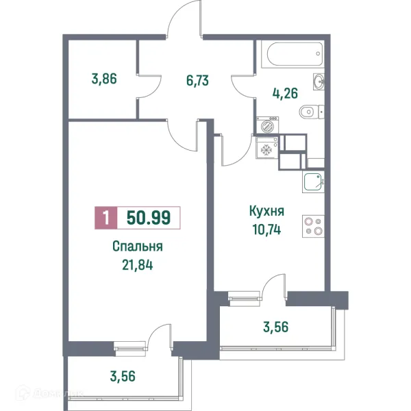 Планировка 1 комн. в ЖК "Фотограф"