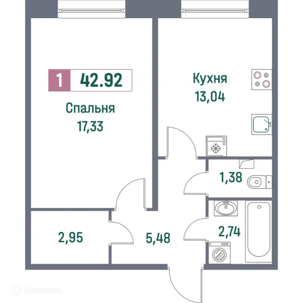 Планировка 1 комн. в ЖК "Фотограф"