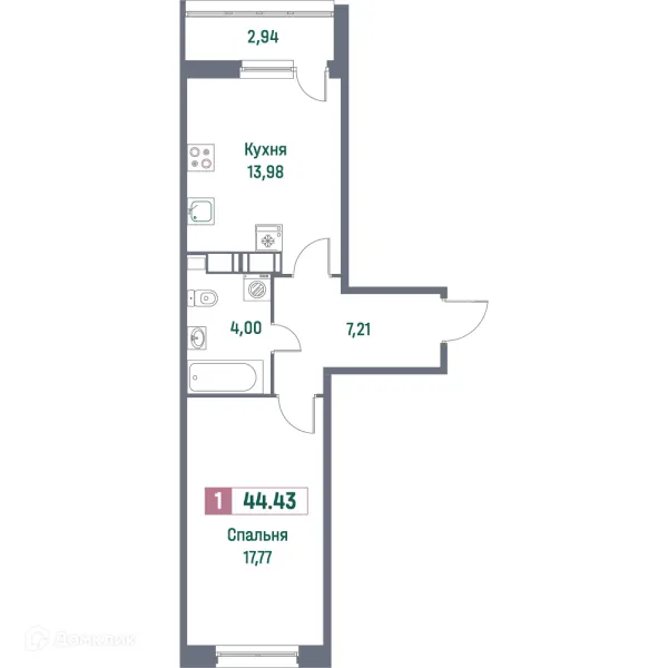 Планировка 1 комн. в ЖК "Фотограф"