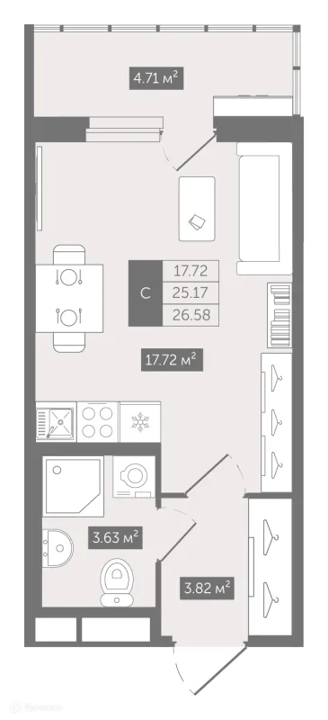 Планировка Студия в ЖК UP-квартал Воронцовский