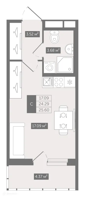 Планировка Студия в ЖК UP-квартал Воронцовский