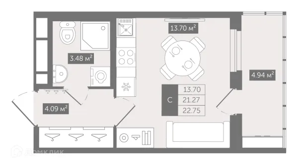 Планировка Студия в ЖК UP-квартал Воронцовский