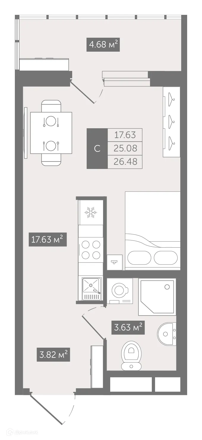 Планировка студии квартиры 26.48 м² в ЖК UP-квартал Воронцовский, г. Мурино — фото 1
