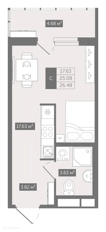 Планировка Студия в ЖК UP-квартал Воронцовский