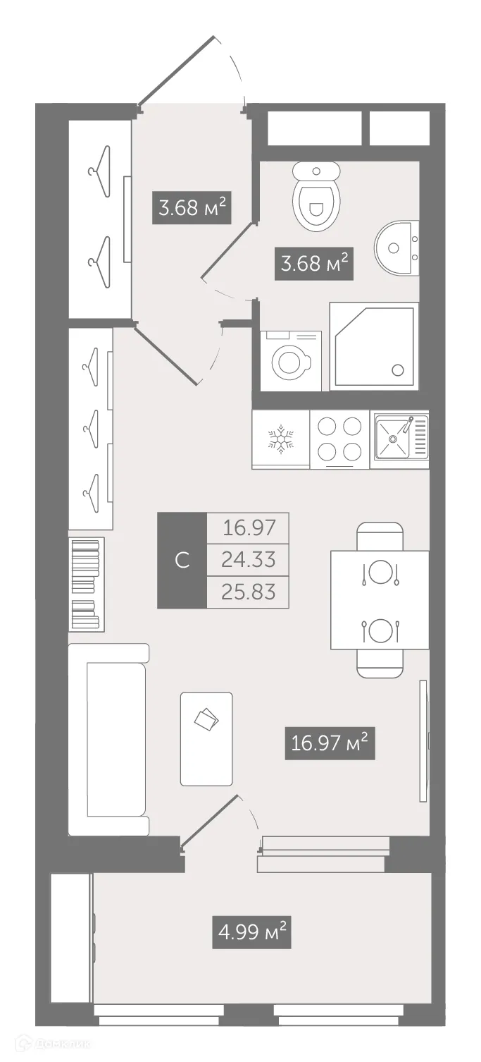 Планировка студии квартиры 25.83 м² в ЖК UP-квартал Воронцовский, г. Мурино — фото 1