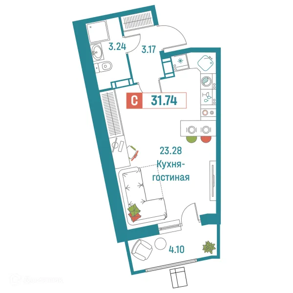 Планировка Студия в ЖК "Графика"