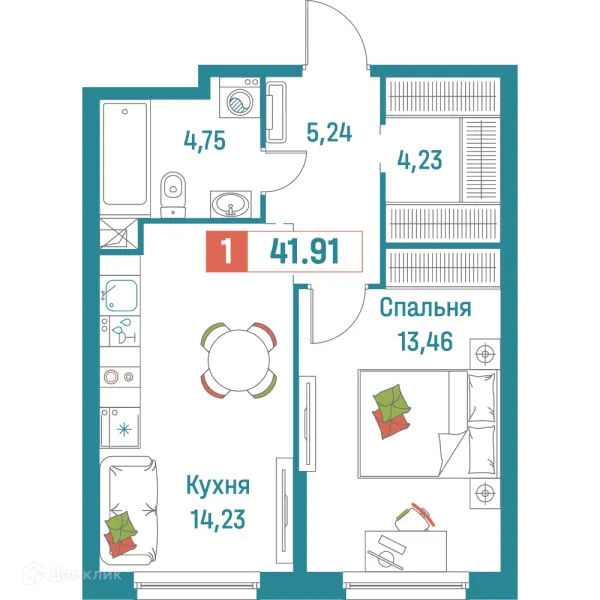 Планировка 1 комн. в ЖК "Графика"