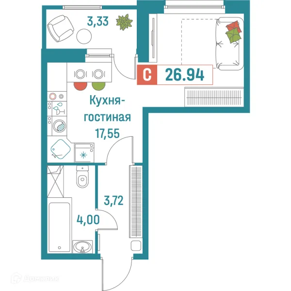 Планировка Студия в ЖК "Графика"