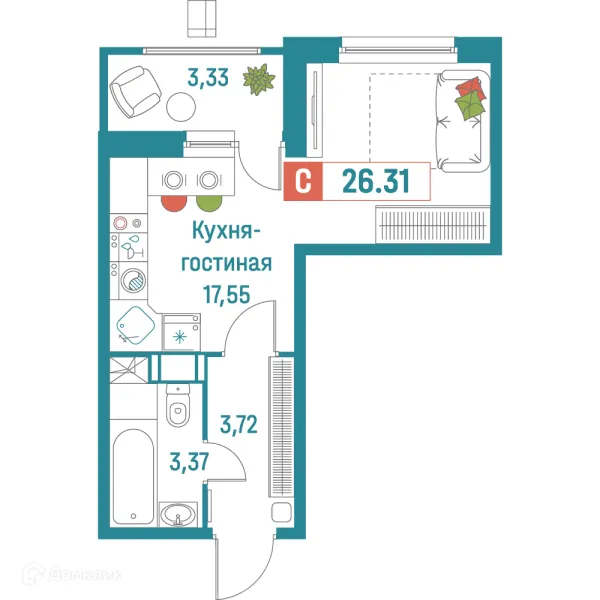 Планировка Студия в ЖК "Графика"