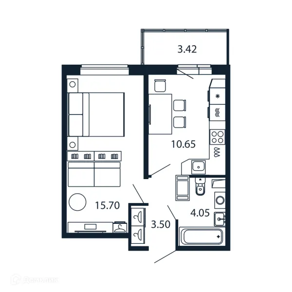 Планировка 1 комн. в ЖК "Полис ЛАВрики"