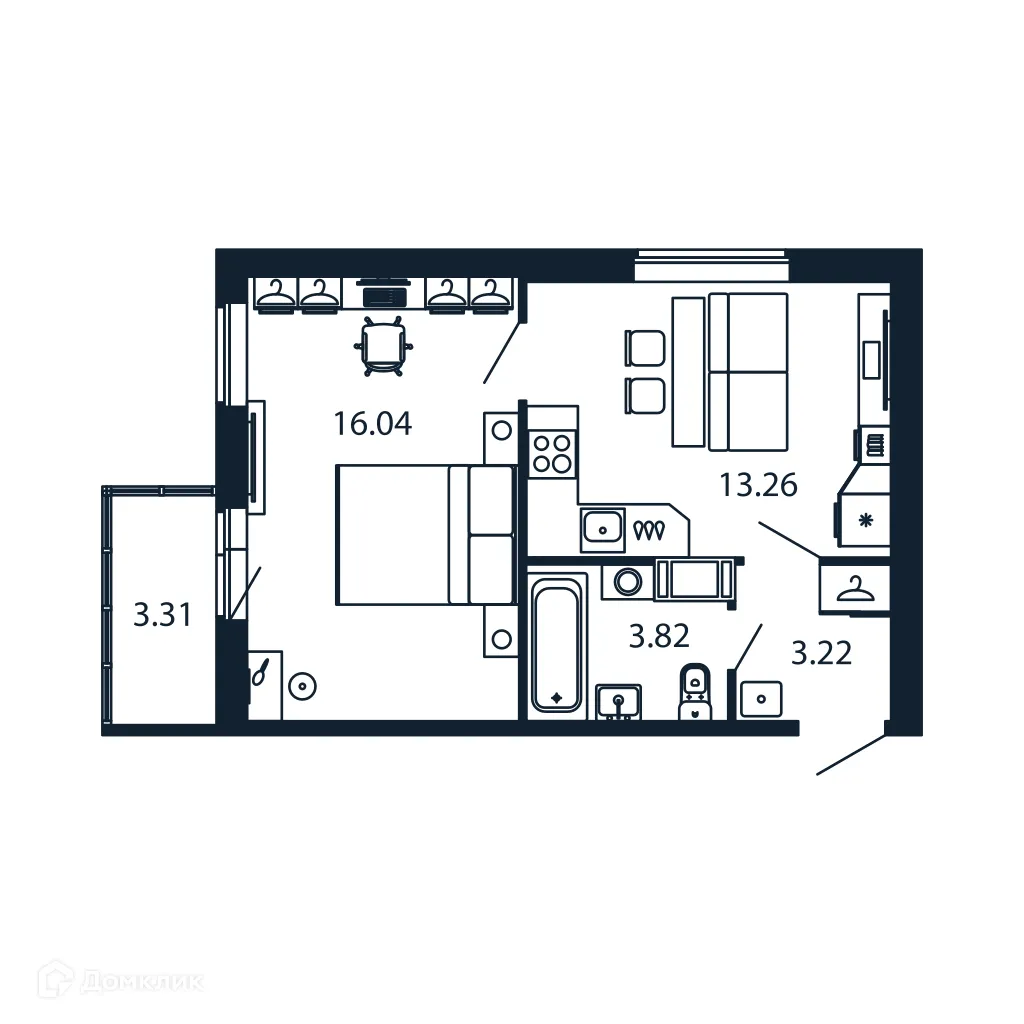 Планировка 1-комнатной квартиры 35.4 м² в ЖК "Полис ЛАВрики", г. Мурино — фото 1