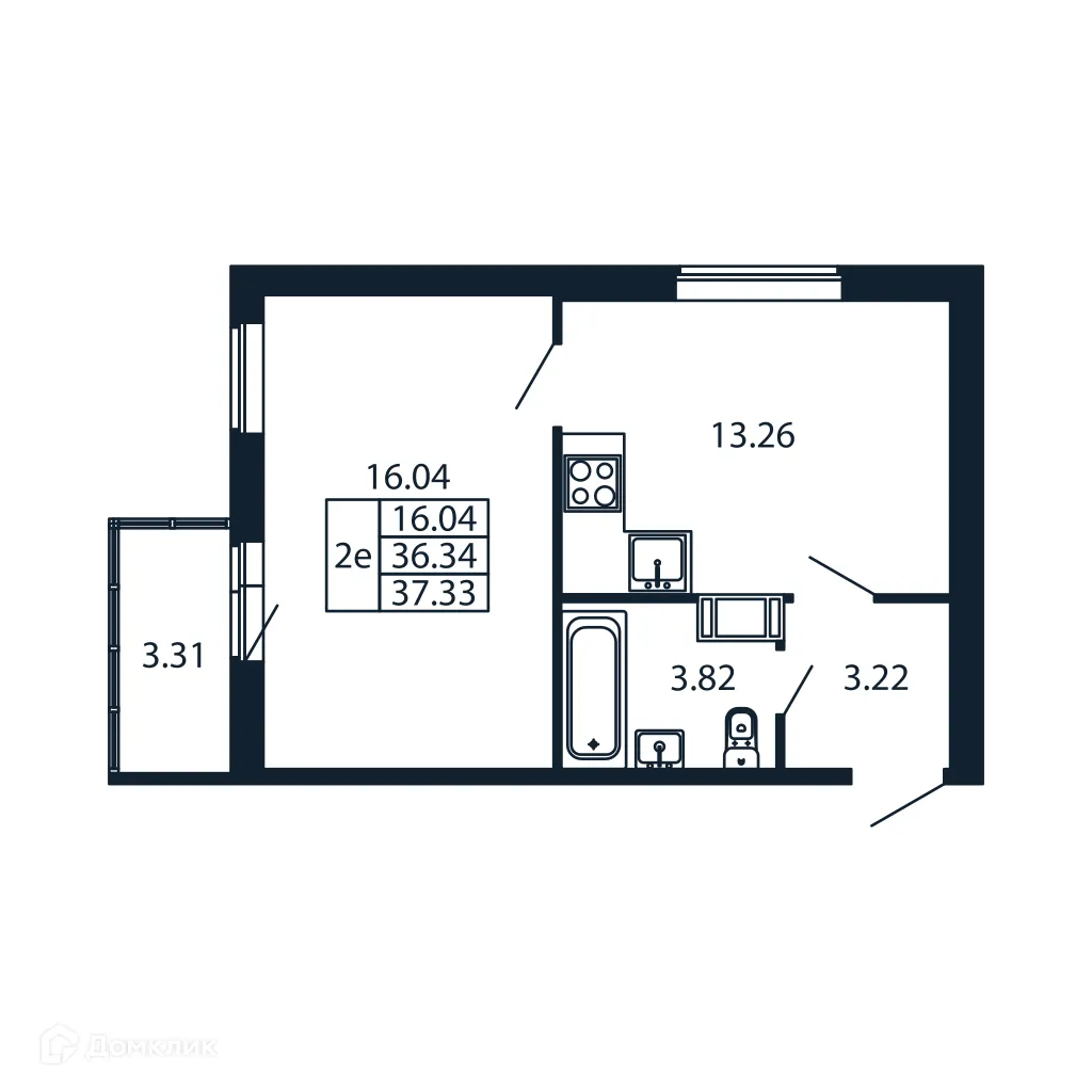Планировка 1-комнатной квартиры 35.4 м² в ЖК "Полис ЛАВрики", г. Мурино — фото 4