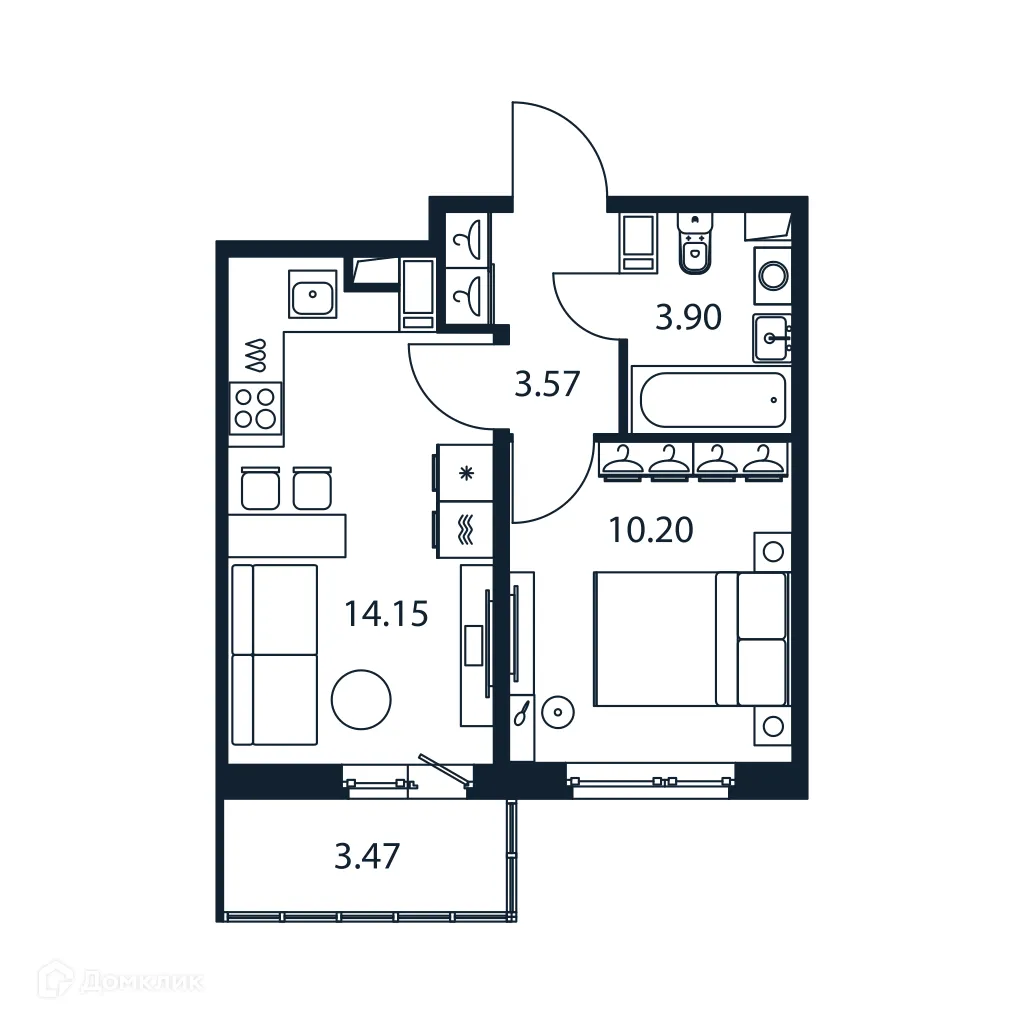 Планировка 1-комнатной квартиры 32.86 м² в ЖК "Полис ЛАВрики", г. Мурино — фото 1