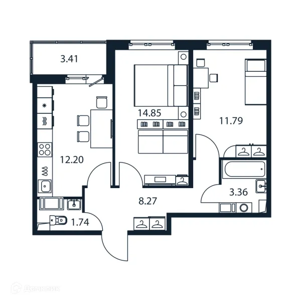 Планировка 2 комн. в ЖК "Полис ЛАВрики"