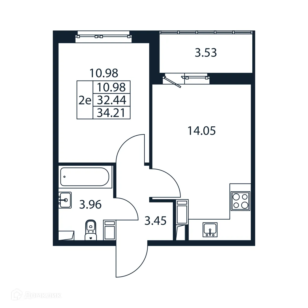Планировка 1-комнатной квартиры 34.2 м² в ЖК "Полис ЛАВрики", г. Мурино — фото 4