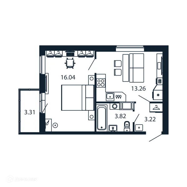 Планировка 1 комн. в ЖК "Полис ЛАВрики"