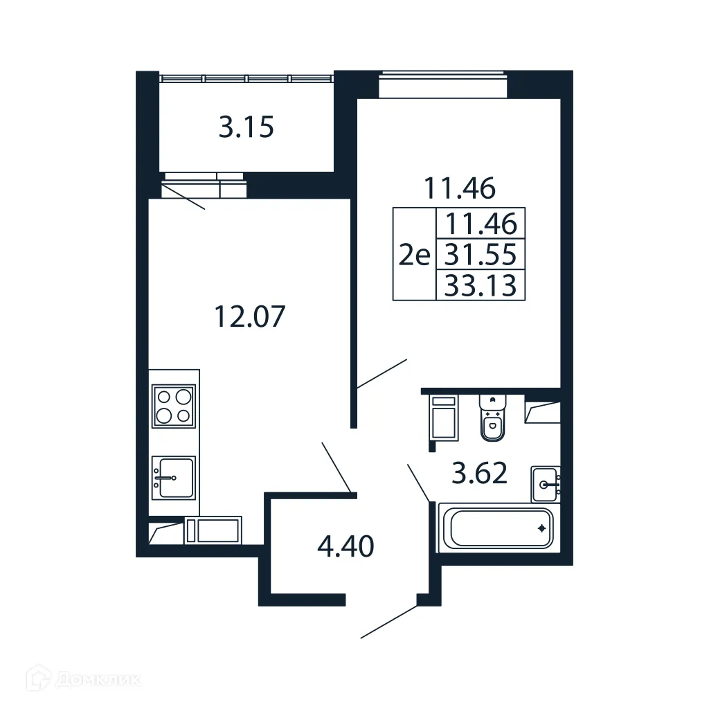 Планировка 1-комнатной квартиры 30.6 м² в ЖК "Полис ЛАВрики", г. Мурино — фото 4