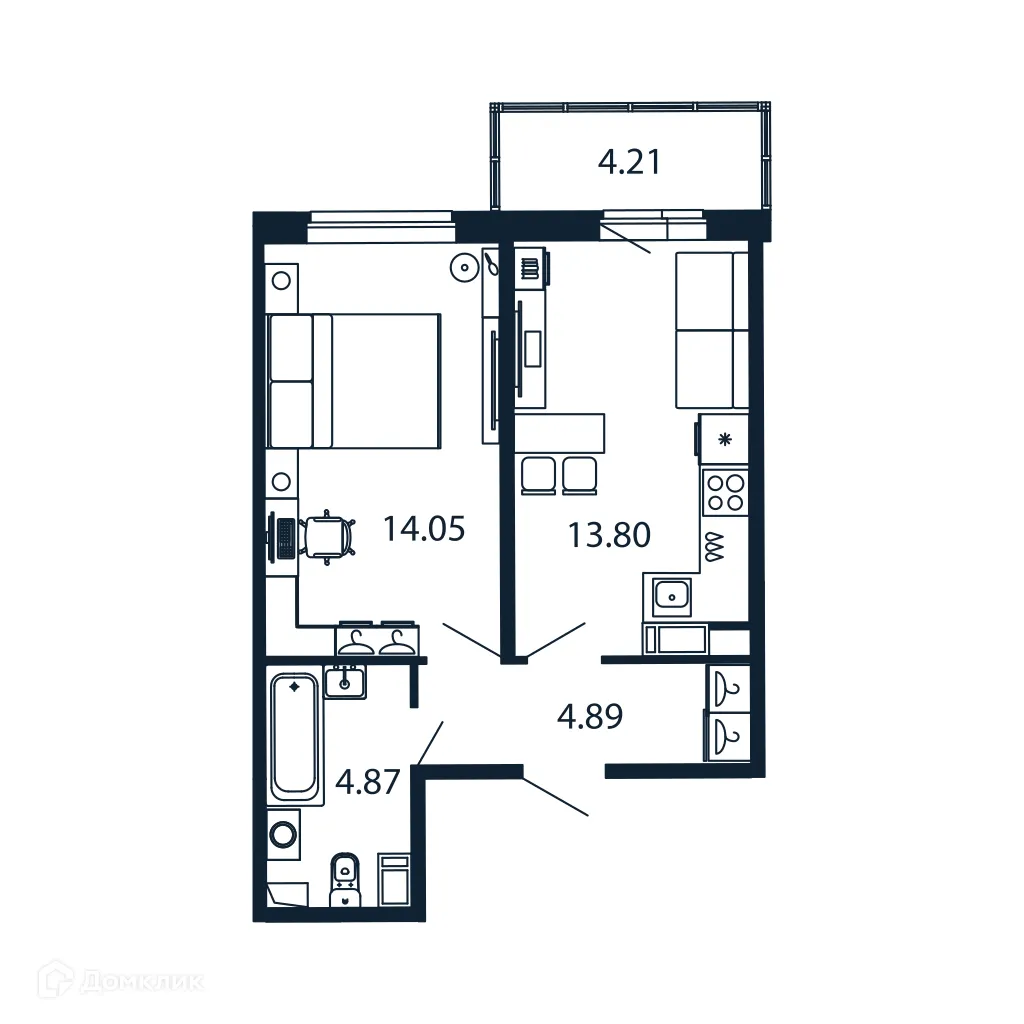 Планировка 1-комнатной квартиры 36.6 м² в ЖК "Полис ЛАВрики", г. Мурино — фото 1