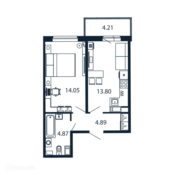 Планировка 1 комн. в ЖК "Полис ЛАВрики"