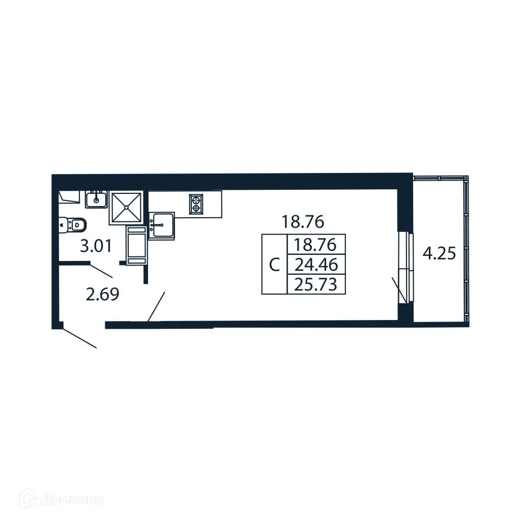 Планировка студии квартиры 23.3 м² в ЖК "Полис ЛАВрики", г. Мурино — фото 4