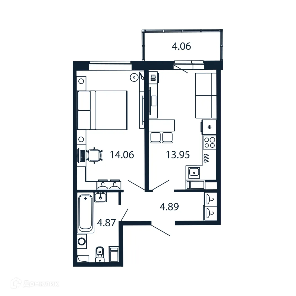 Планировка 1-комнатной квартиры 36.8 м² в ЖК "Полис ЛАВрики", г. Мурино — фото 1
