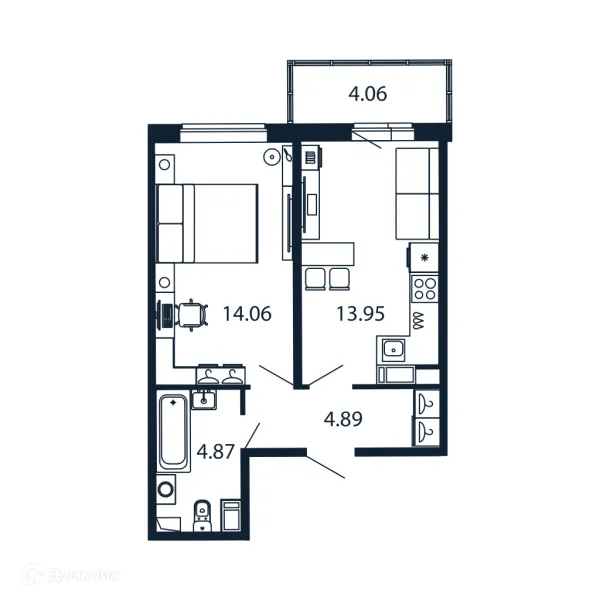 Планировка 1 комн. в ЖК "Полис ЛАВрики"