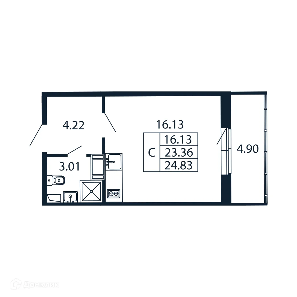 Планировка студии квартиры 22.8 м² в ЖК "Полис ЛАВрики", г. Мурино — фото 4