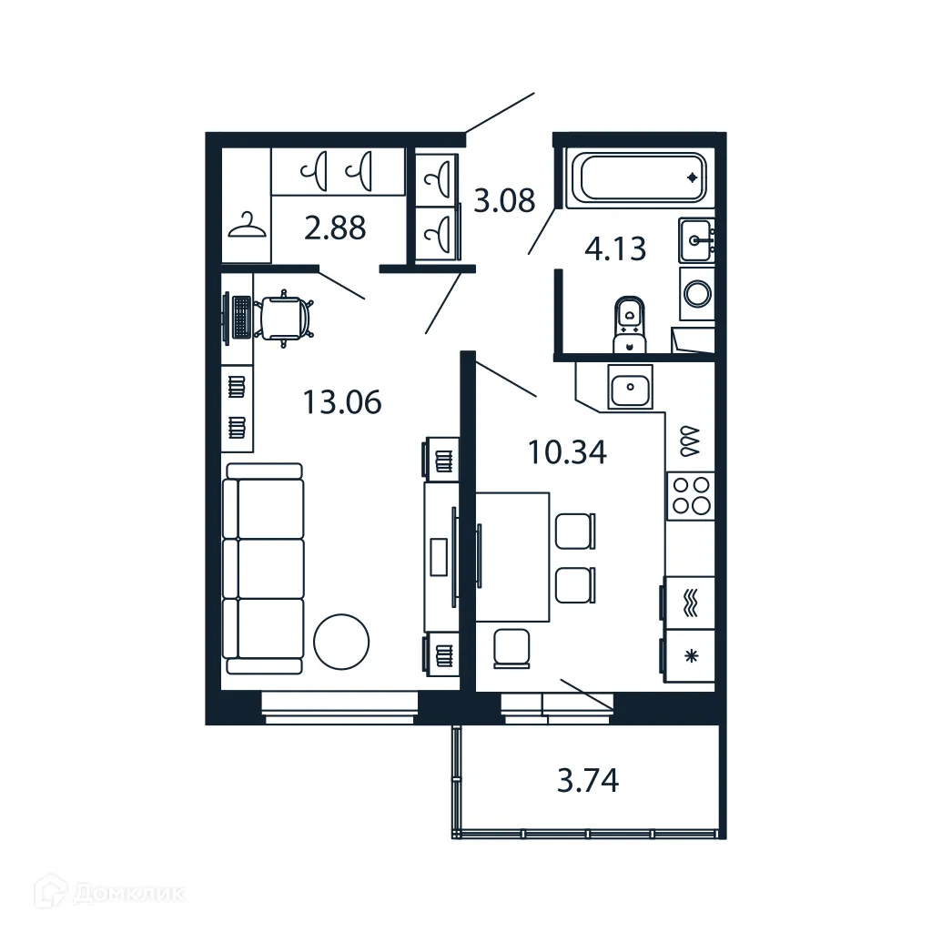 Планировка 1-комнатной квартиры 32.7 м² в ЖК "Полис ЛАВрики", г. Мурино — фото 1
