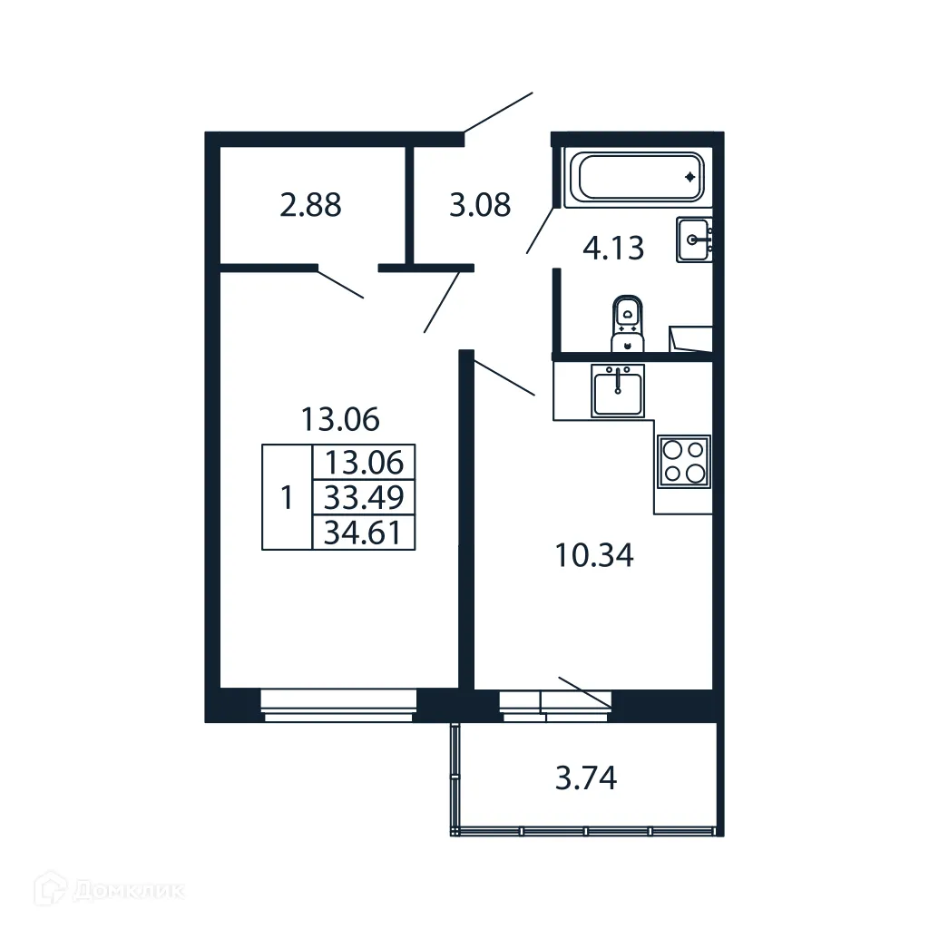 Планировка 1-комнатной квартиры 32.7 м² в ЖК "Полис ЛАВрики", г. Мурино — фото 4