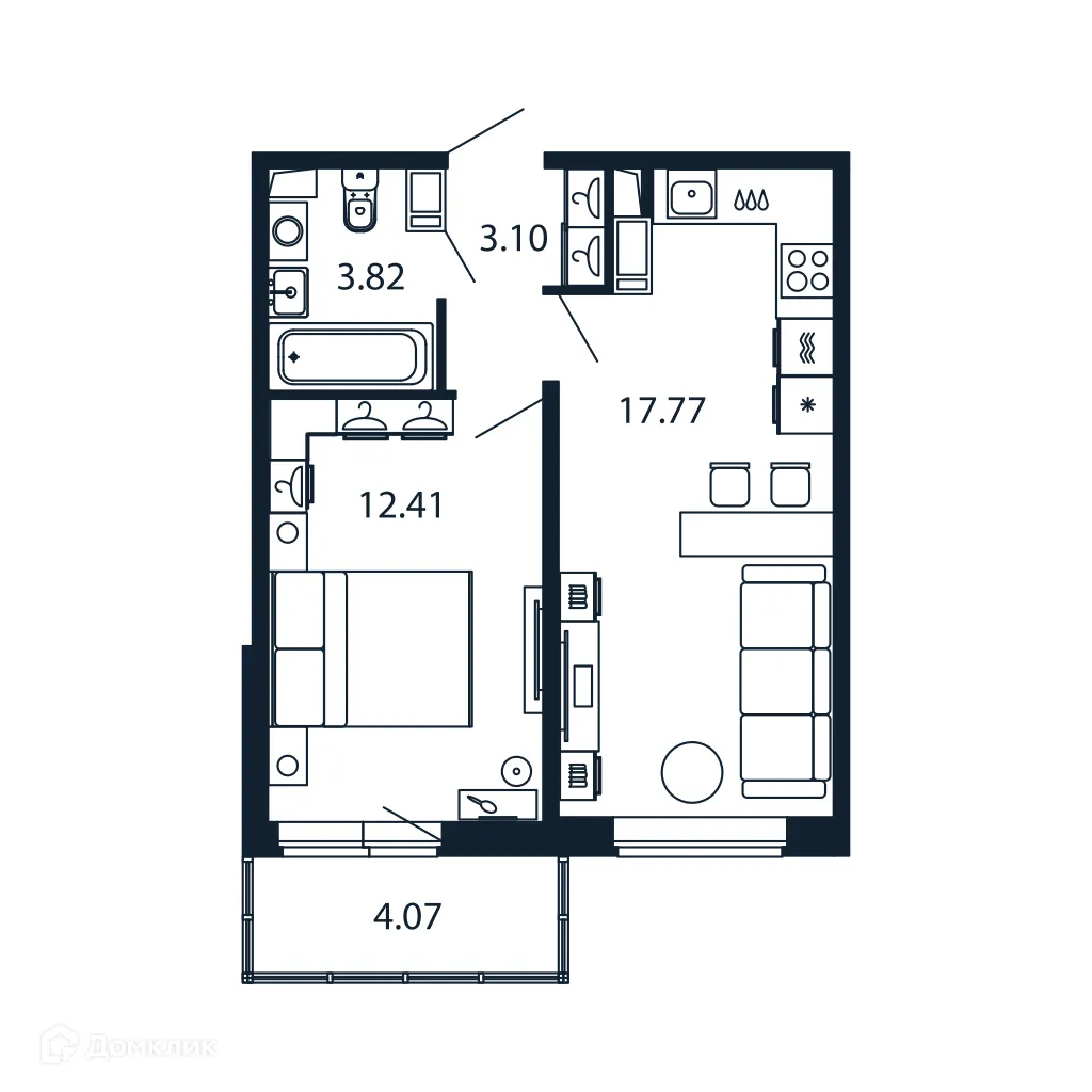 Планировка 1-комнатной квартиры 36.4 м² в ЖК "Полис ЛАВрики", г. Мурино — фото 1