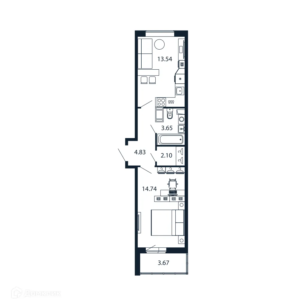Планировка 1-комнатной квартиры 37.8 м² в ЖК "Полис ЛАВрики", г. Мурино — фото 1