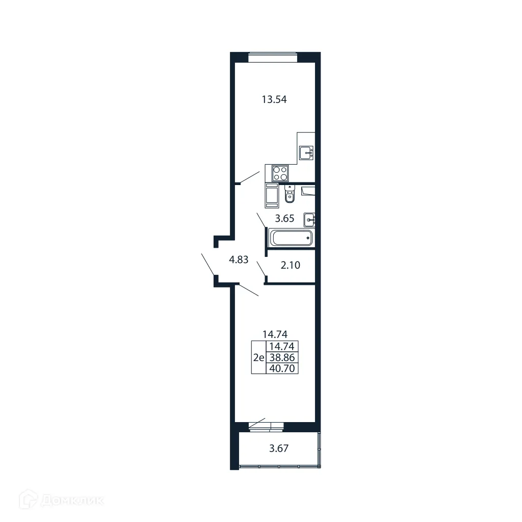 Планировка 1-комнатной квартиры 37.7 м² в ЖК "Полис ЛАВрики", г. Мурино — фото 4