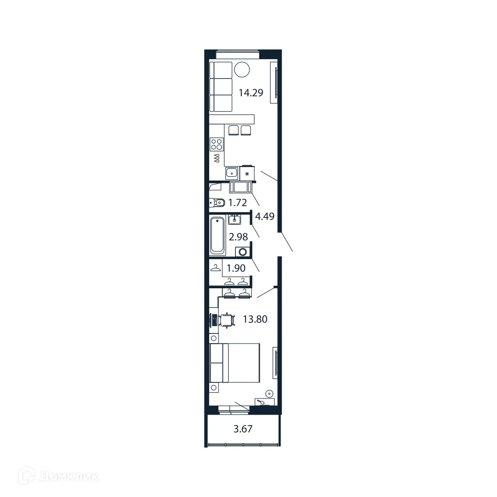 Планировка 1-комнатной квартиры 38.2 м² в ЖК "Полис ЛАВрики", г. Мурино — фото 1