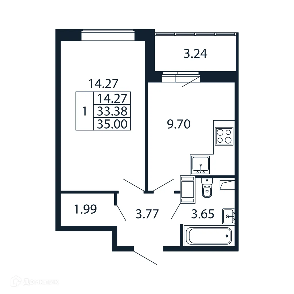 Планировка 1-комнатной квартиры 32.8 м² в ЖК "Полис ЛАВрики", г. Мурино — фото 4
