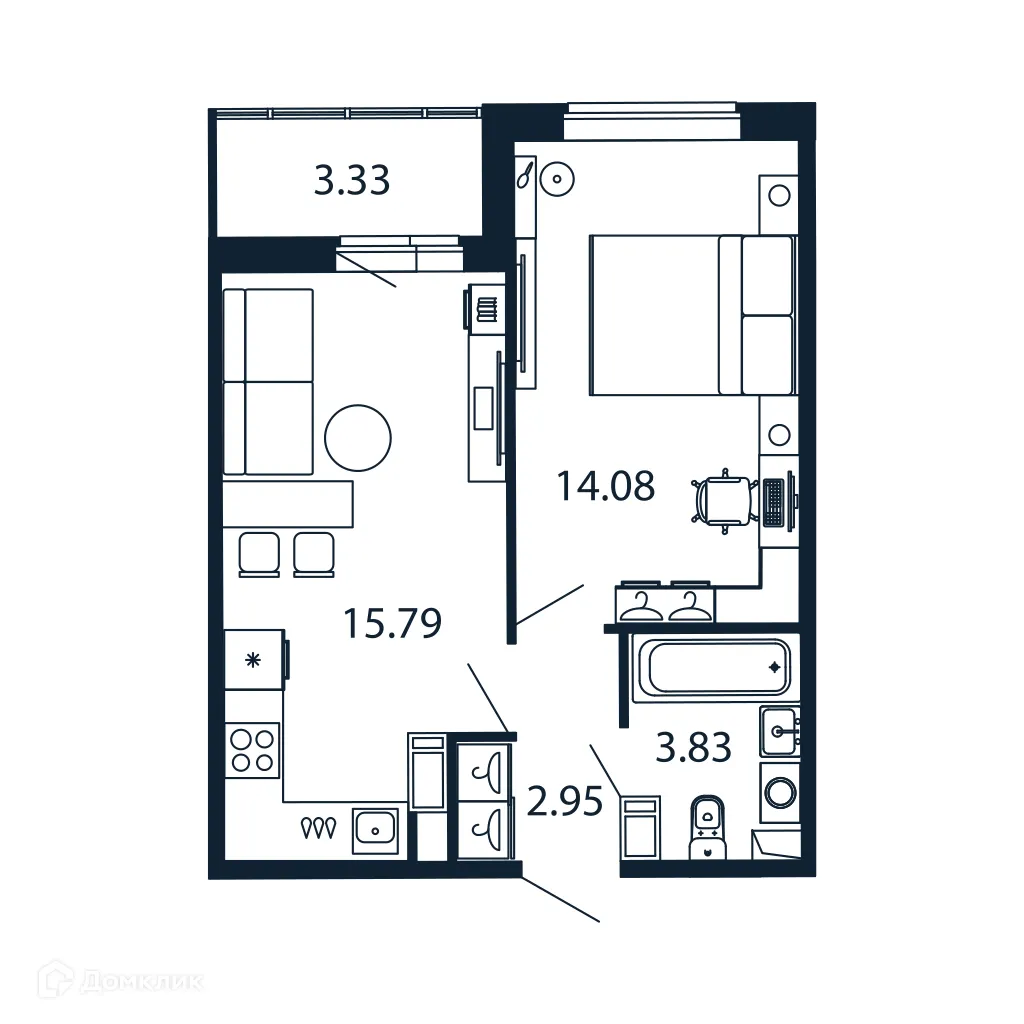 Планировка 1-комнатной квартиры 36.1 м² в ЖК "Полис ЛАВрики", г. Мурино — фото 1