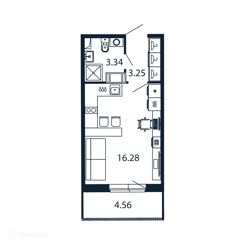Планировка студии квартиры 22.1 м² в ЖК "Полис ЛАВрики", г. Мурино — фото 1