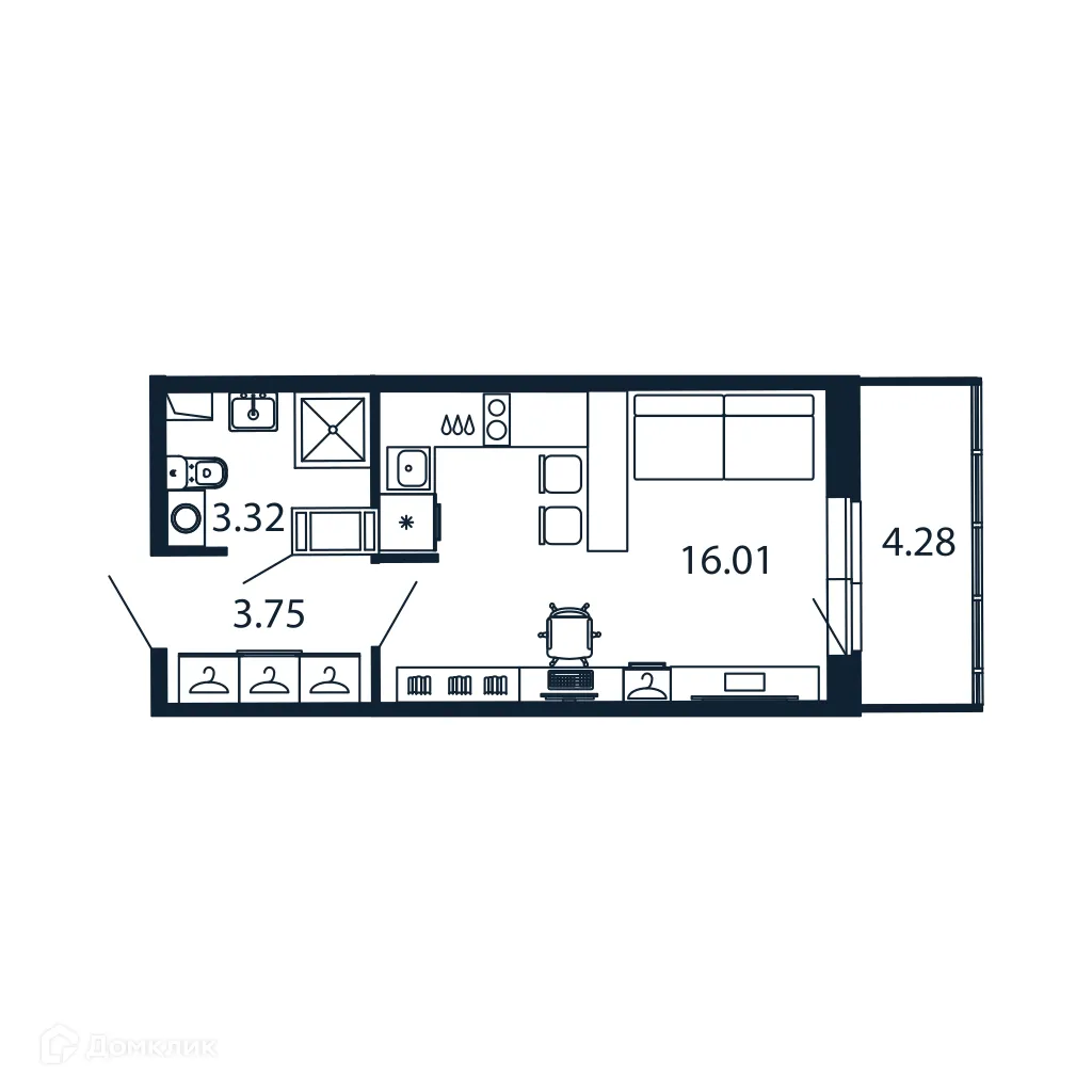Планировка студии квартиры 22.2 м² в ЖК "Полис ЛАВрики", г. Мурино — фото 1