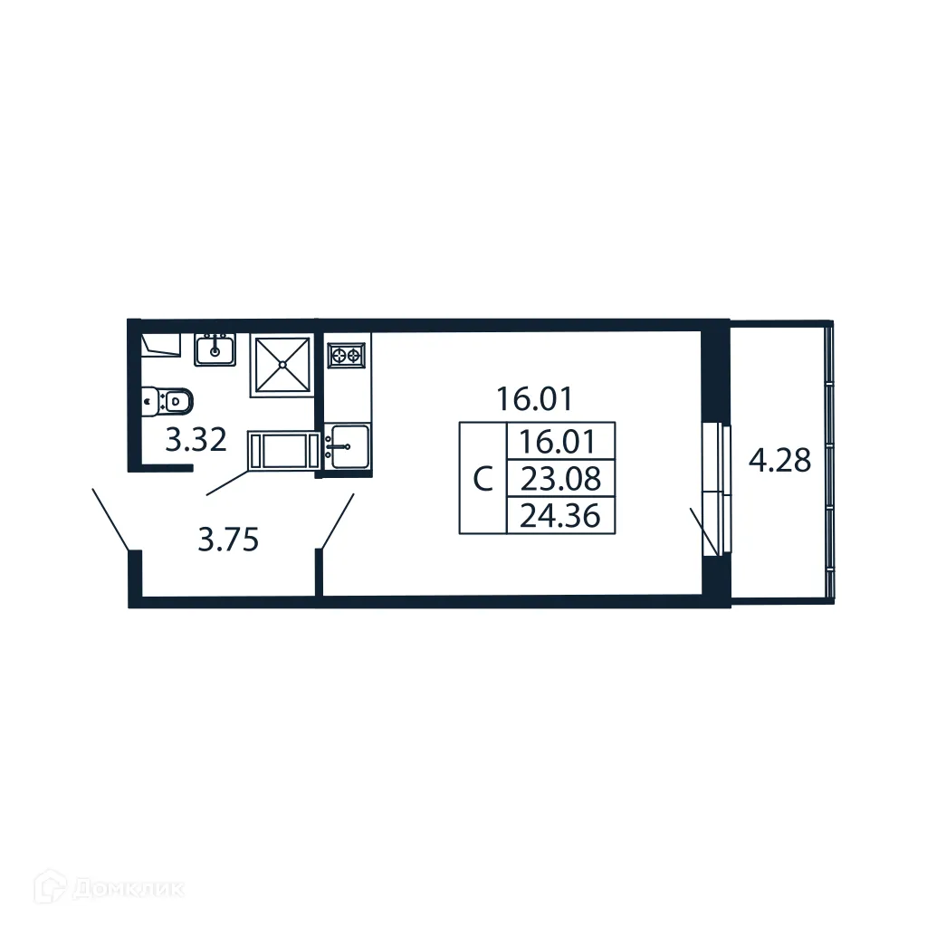 Планировка студии квартиры 22.2 м² в ЖК "Полис ЛАВрики", г. Мурино — фото 4