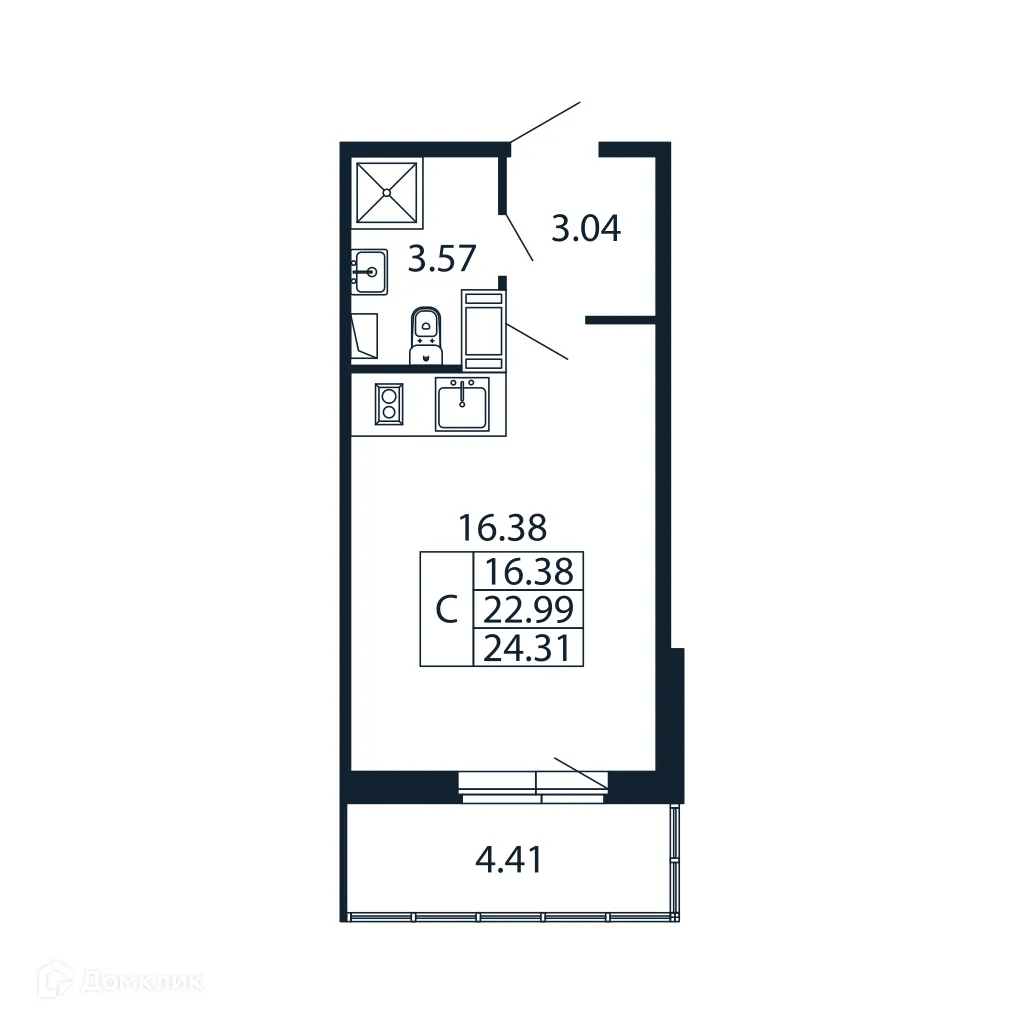 Планировка студии квартиры 22.5 м² в ЖК "Полис ЛАВрики", г. Мурино — фото 4